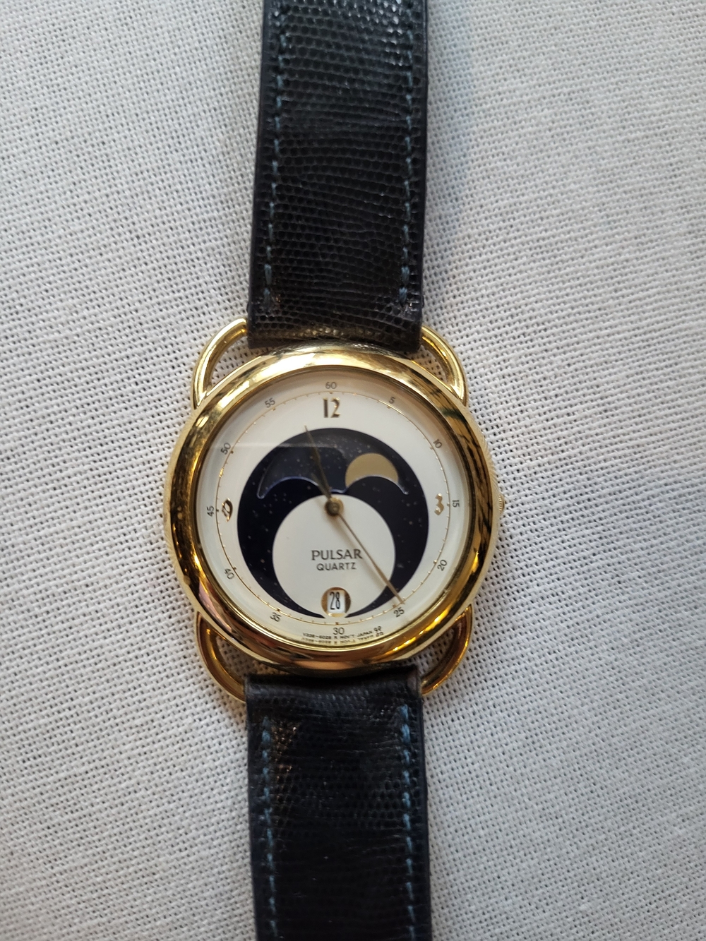 Pulsar Gold-Tone Moonphase Dress Watch with Black Strap